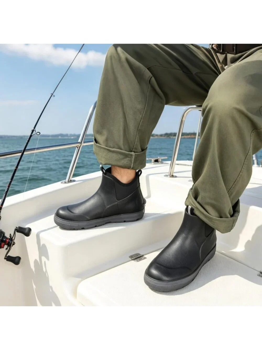Waterproof Ankle Deck Boots for Men | Rubber Fishing Rain Boots, Slip-Resistant